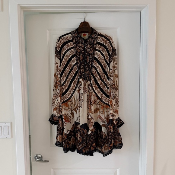 Farm Rio Sand Majestic Garden Lace Long Sleeve Mini Dress - Picture 4 of 8